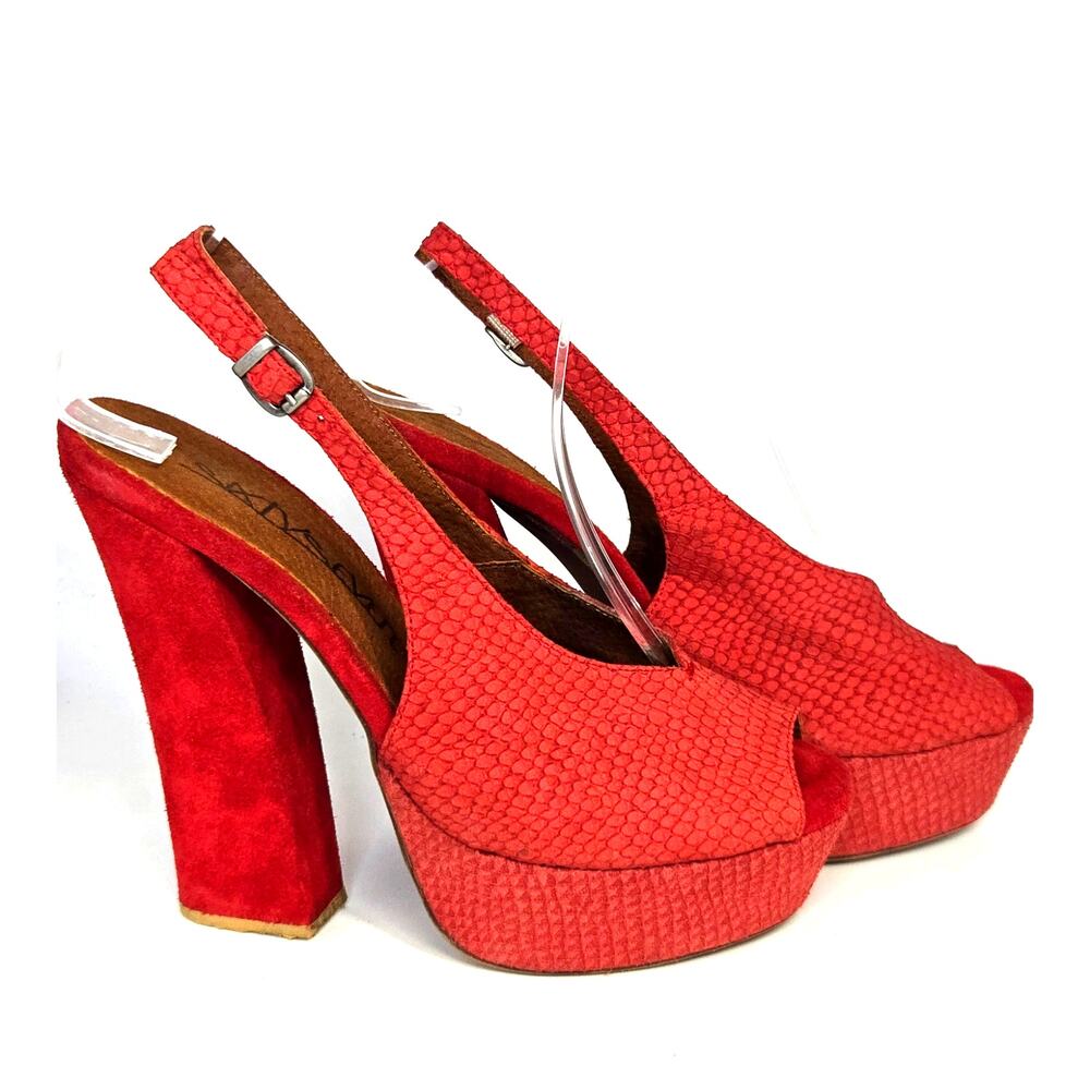 Sixty Seven Rare Y2K Red Leather Slingback Platform Peep Toe Heels Size 37